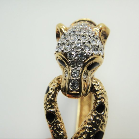 A&S Leopard Enamel Rhinestone Bangle Bracelet Jaguar - Picture 2 of 13